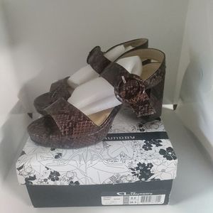 CL Chinese LAUNDRY GENNA SNAKE PLATFORM SANDALS Brown SIZE 8.0 Block Heels
